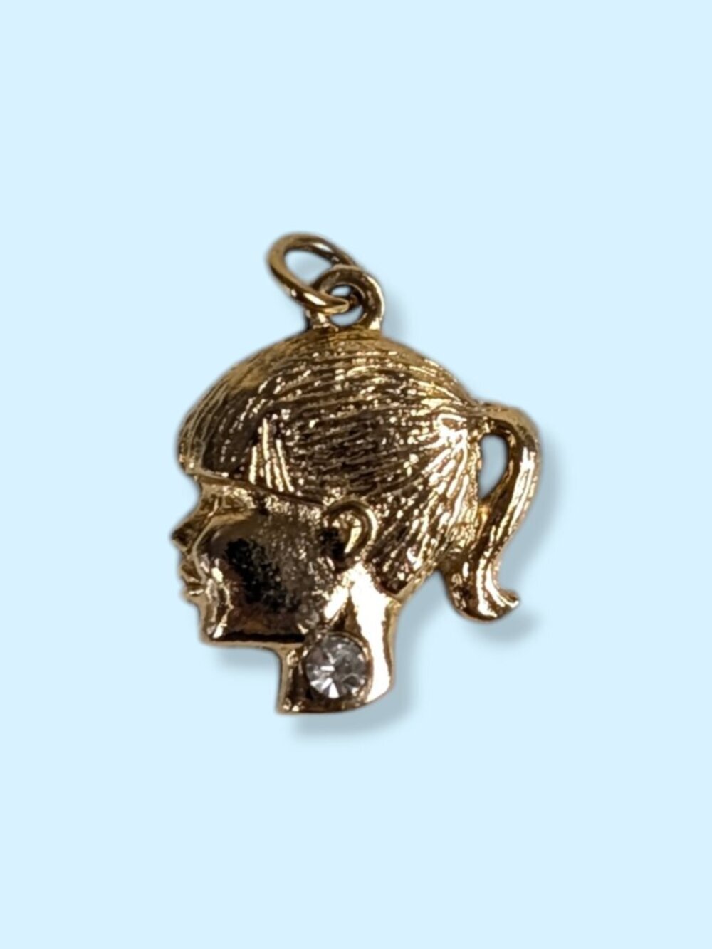 Vintage Girls Head Charm - April Birthday (Clear/White Stone)